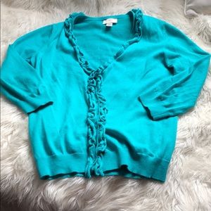 LOFT Ruffle Cardigan in Teal 🌈